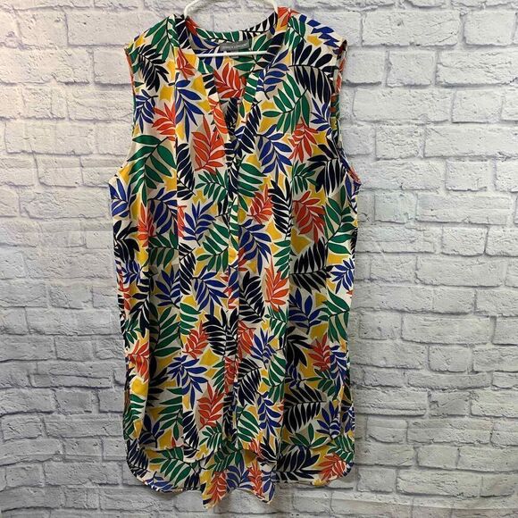 Jessica London Dresses & Skirts - Jessica London Dress Womens 28W Tropical Multicolor Leaf Print Sleeveless V Neck